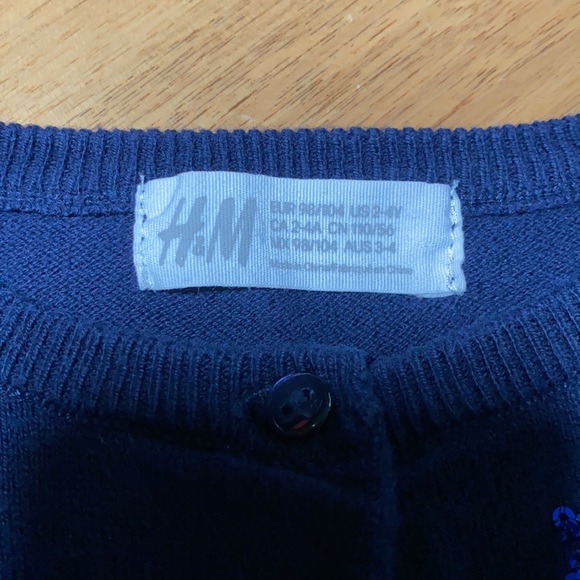 H&M Girls Navy Button Down Cardigan Sweater 100% Cotton Comfy size 2-4Y - Picture 3 of 8